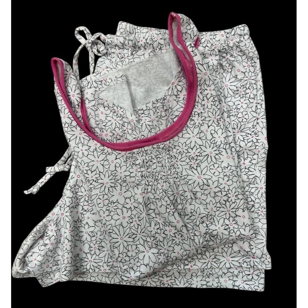 Character 1X Pajama Set Shorts Cotton Blend Daisy Floral White Pink